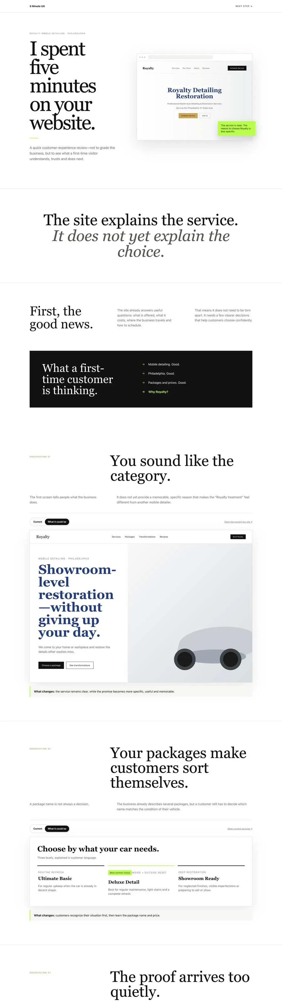 5 Minute UX review of Royalty Detailing, scrolling