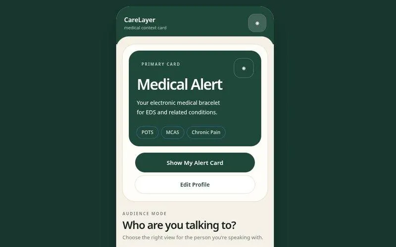 CareLayer: medical alert card and the question Who are you talking to?
